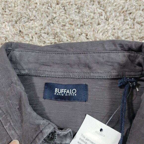 Buffalo David Bitton Polo Shirt Mens Medium Gray Long Sleeve Distressed Tags - Picture 2 of 7